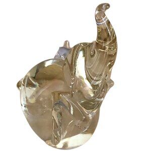 Vintage Clear Heavy Art Glass Bullicante Trunk Up Elephant Paperweight